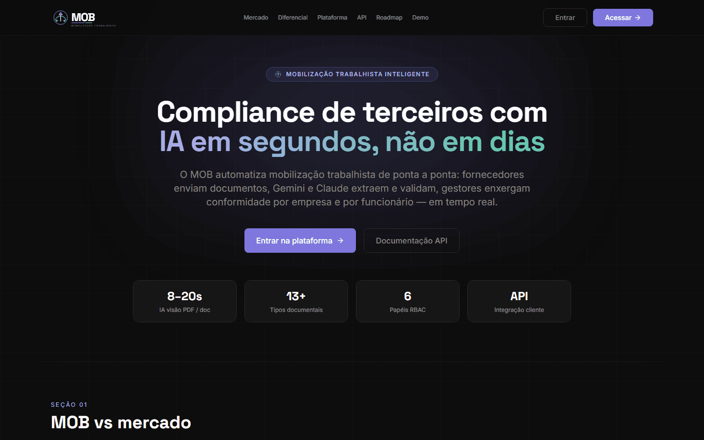 Página de login do MOB