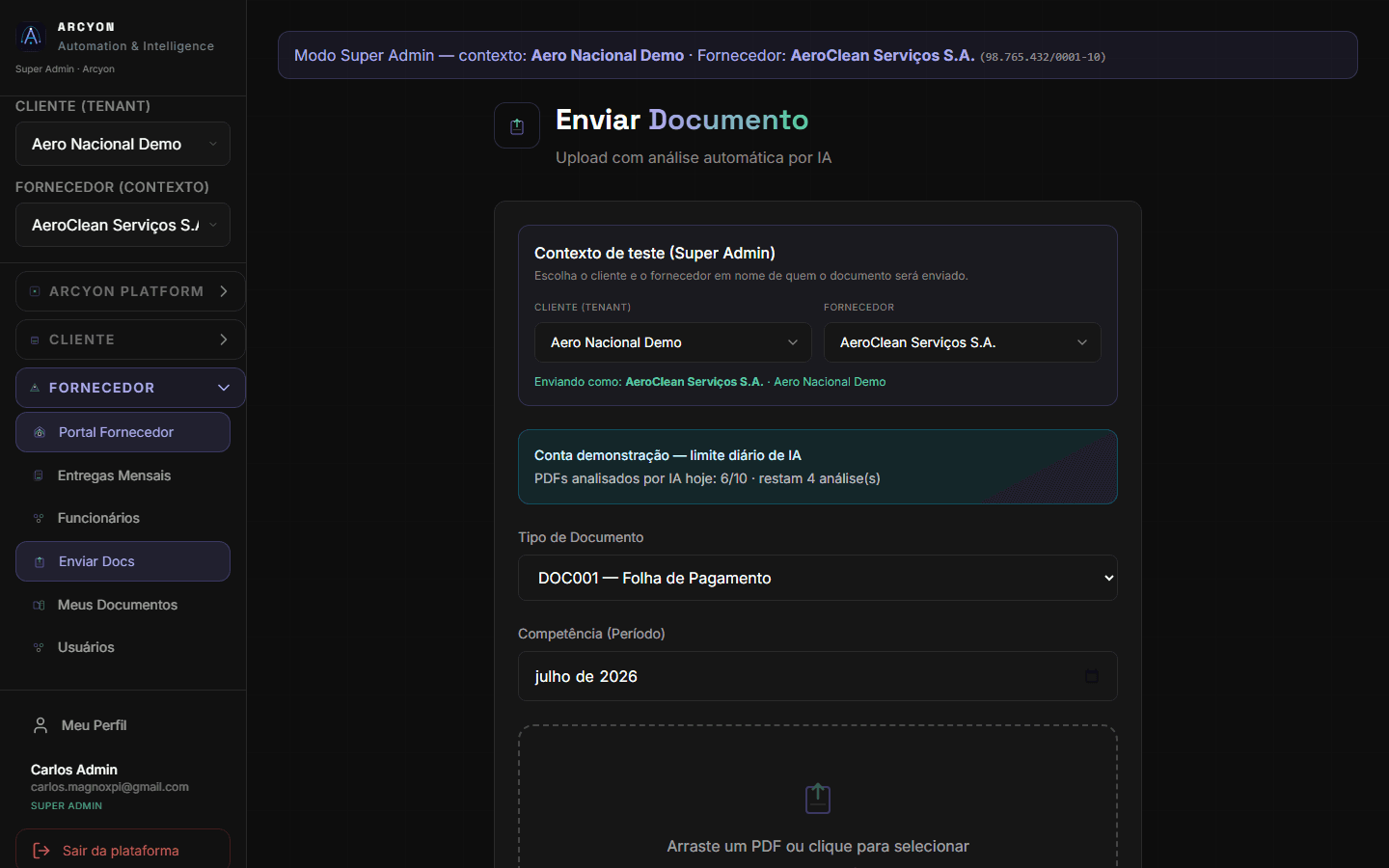 Tela de upload com IA no MOB